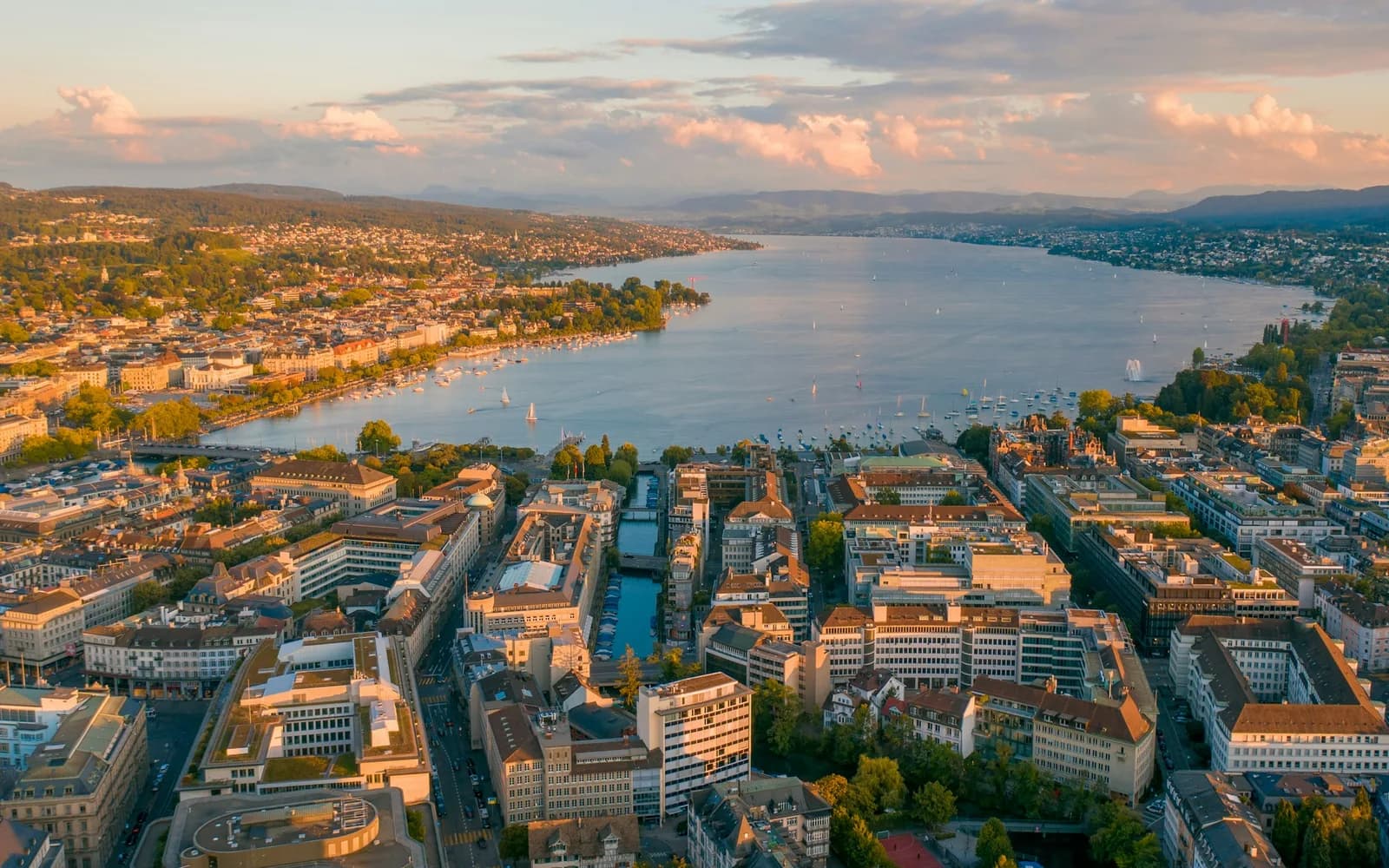 The Zurich skyline in clear daytime light