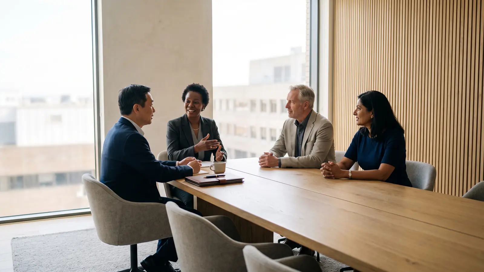 Senior leaders reviewing the numbers in a calm Zurich boardroom