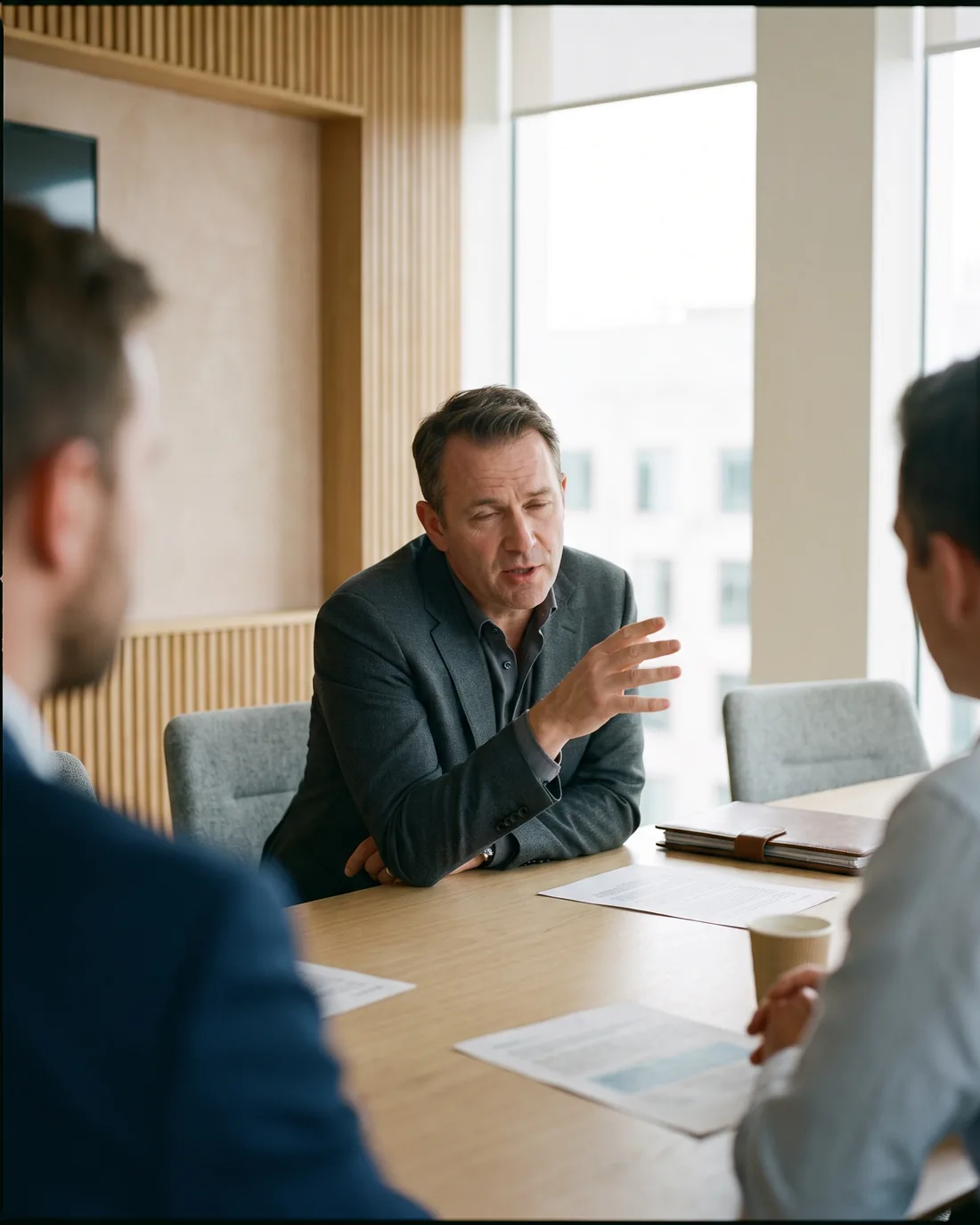 A senior CRO reviewing the work in a calm Zurich boardroom